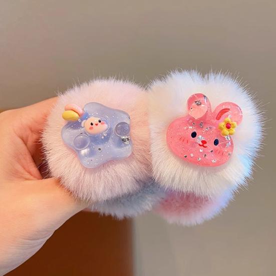 2Pcs Girl Hair Tie Cartoon Rabbit Star Decor Soft Plush Hair Rope