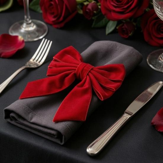 Festive Dining Table Accessories 6Pcs Velvet Bow Napkin Rings, Christmas Fabric Holders, Red Holiday Home Accents Green Rings for Dinner