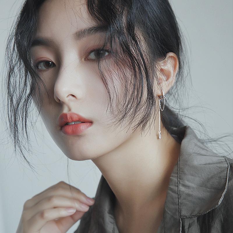 Circle Earrings Women'S Long Style Fashion Temperament Day Cool Handsome Punk Hip Hop Style Single Diamond Fringed Ear Buckle