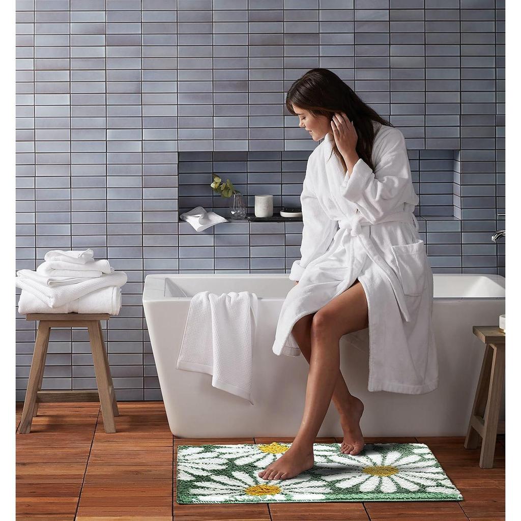 Flower Super Soft Microfiber Bath Mat Super Absorbent Anti-Skid Door Mats for Home/Bathroom/Bedroom/Kitchen/Floor Mat (Green) Pack of 1