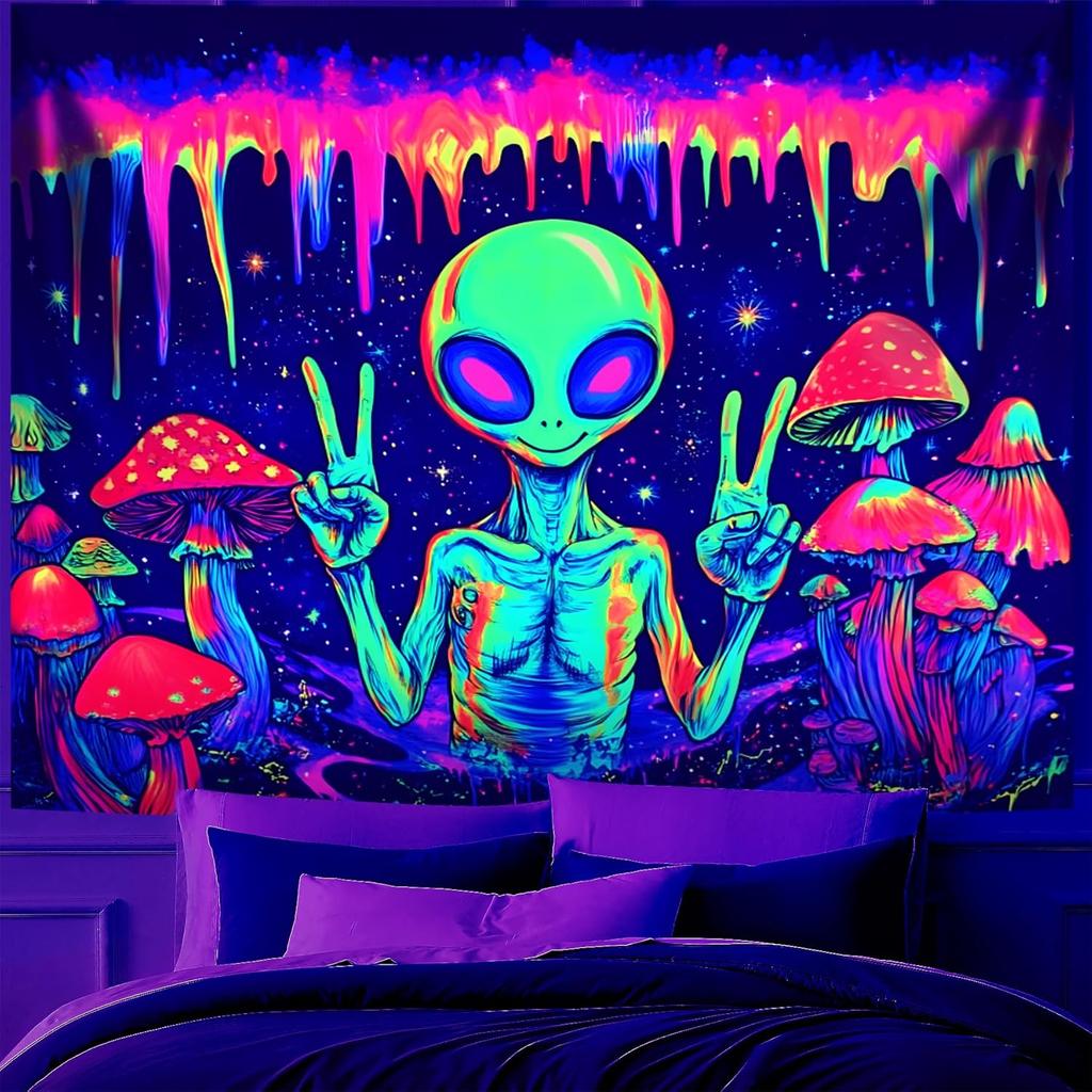 BVBOX Castle Blacklight Halloween Tapestry Horror Moon Night Scary Cemetery Pumpkin Lantern Halloween Tapestry Wall Hanging Skul