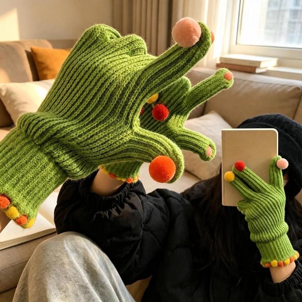 Cycling Winter Cold Proof Knitted Gloves Candy Color Touchscreen Full Finger Gloves Women
