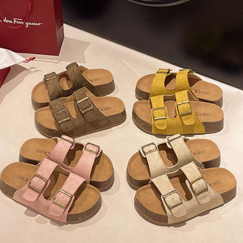 Fashion Smile Women's Sandals With Belt-buckle New Summer Soft-soled Platform Sandals Roman-style Slippers Popular Slip-on Flat Slippers