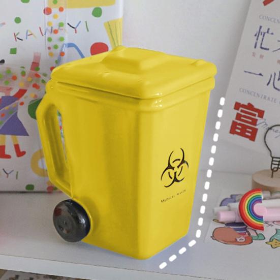 Yousheng Funny Trash Bin Ceramic Mug with Lid, Novelty Garbage Can Drinking Tea Cup with Handle, Recycling Bin Coffee Mug, Gag Gifts for Coworkers