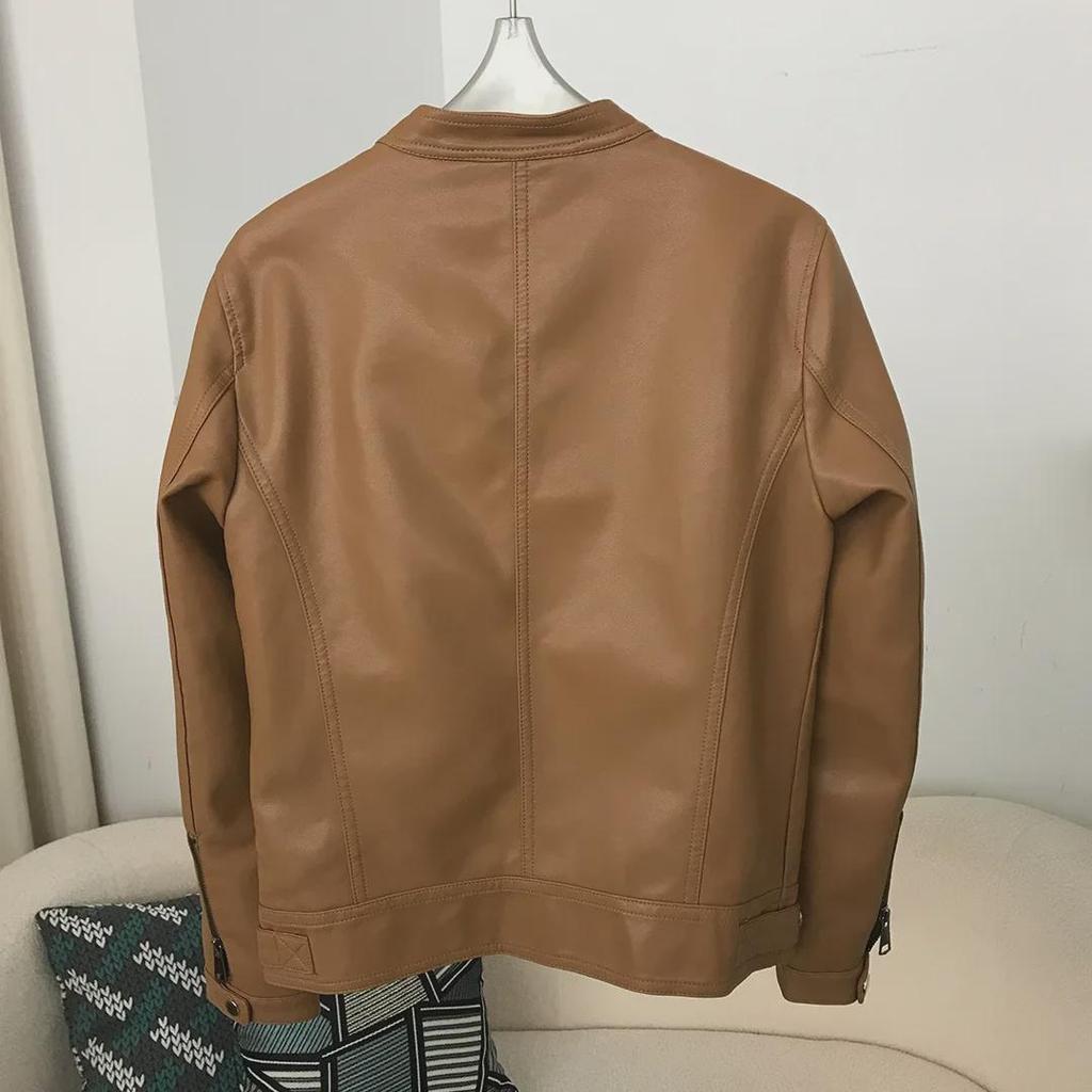 Jaqueta feminina de couro sintético estilo coreano primavera/outono para motocicleta - design curto e moderno