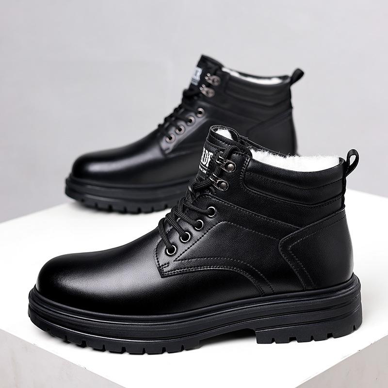 Warme Baumwollschuhe Herren Winter Plus Samt Verdickt Warm Hoher Schaft Dicke Sohle Schwarz Outdoor Lässig Trendig Kältefest Baumwollstiefel