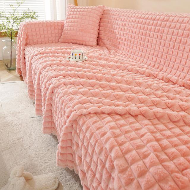 

Супер мягкий плед с имитацией кроличьего меха, чехол для дивана, полотенце, 1/2/3/4/5 местный плюшевый диван, одеяло, чехол для дивана для детей, собак 160x130cm розовый