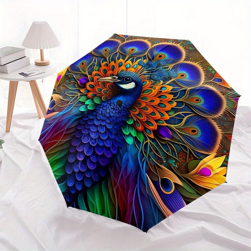 Colorful Peacock Feather Mandala Wall Art DecorUmbrellaPortable 3-Fold Compact Umbrella for Men & Women Gift