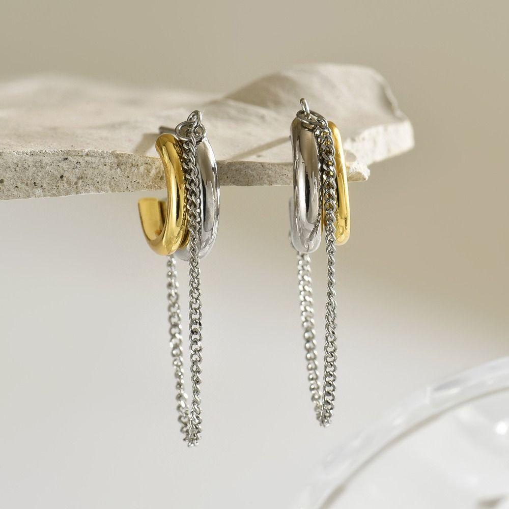Mix Color C Shape Hoop Earrings Two-tone Design Huggie Earrings Double Layer Earrings  Gift Jewelry