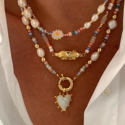 Love Peach Heart Beaded Pendant Necklace Baroque Freshwater Pearl High Color Retention