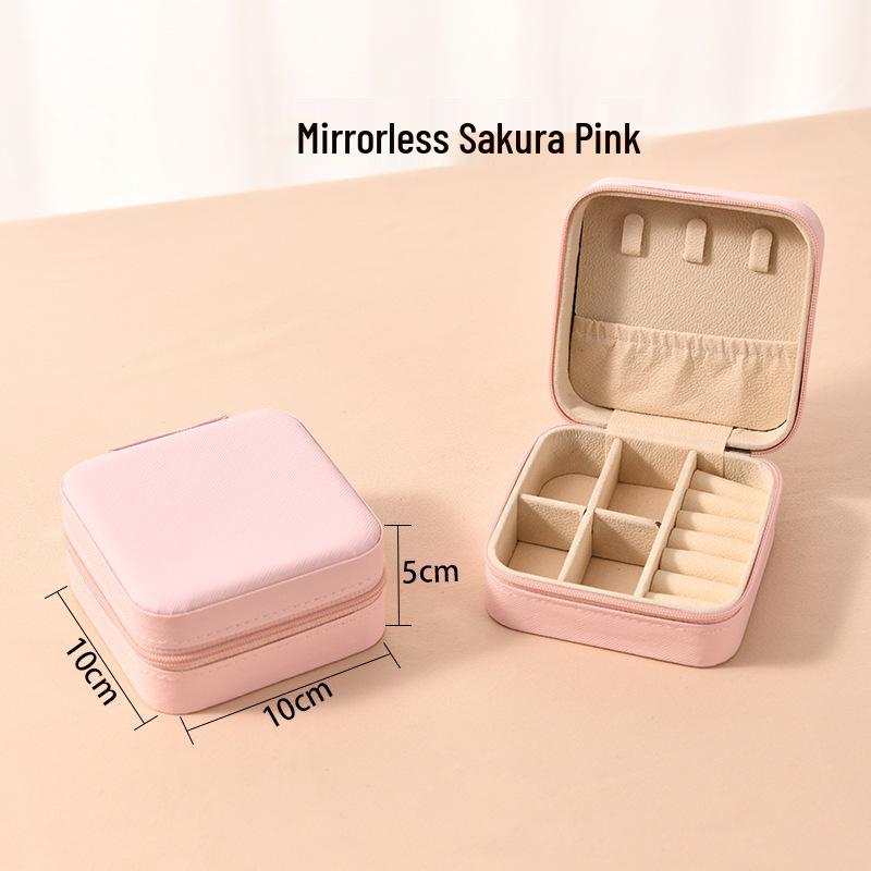 High-End Jewelry Storage Box with Mirror Pattern for Rings, Earrings, Necklaces - Women's Zipper Style Organizer.