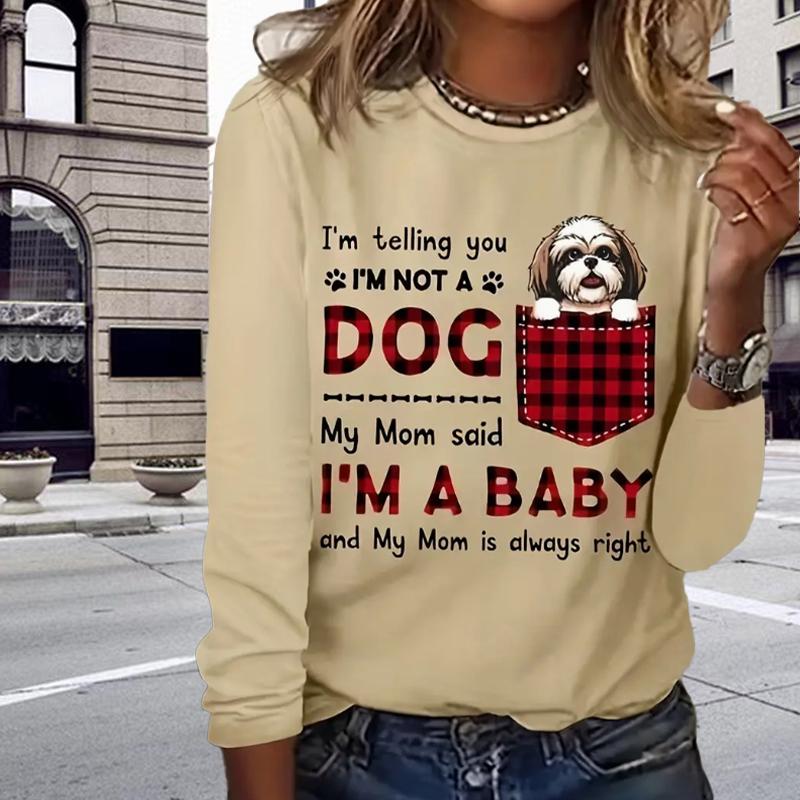 

Топы для женщин с принтом любопытной собаки, круглый вырез, длинный рукав, футболка, осенний повседневный тонкий пуловер, женский топ с длинным рукавом 8XL жёлтый