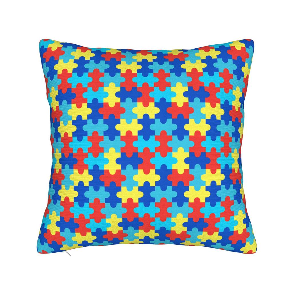 Vibrant Neon Dense Autism Puzzle Pillow Cover Comfy Cushion Cover Fashion Pillow Case For Sofa Car Home Decor
