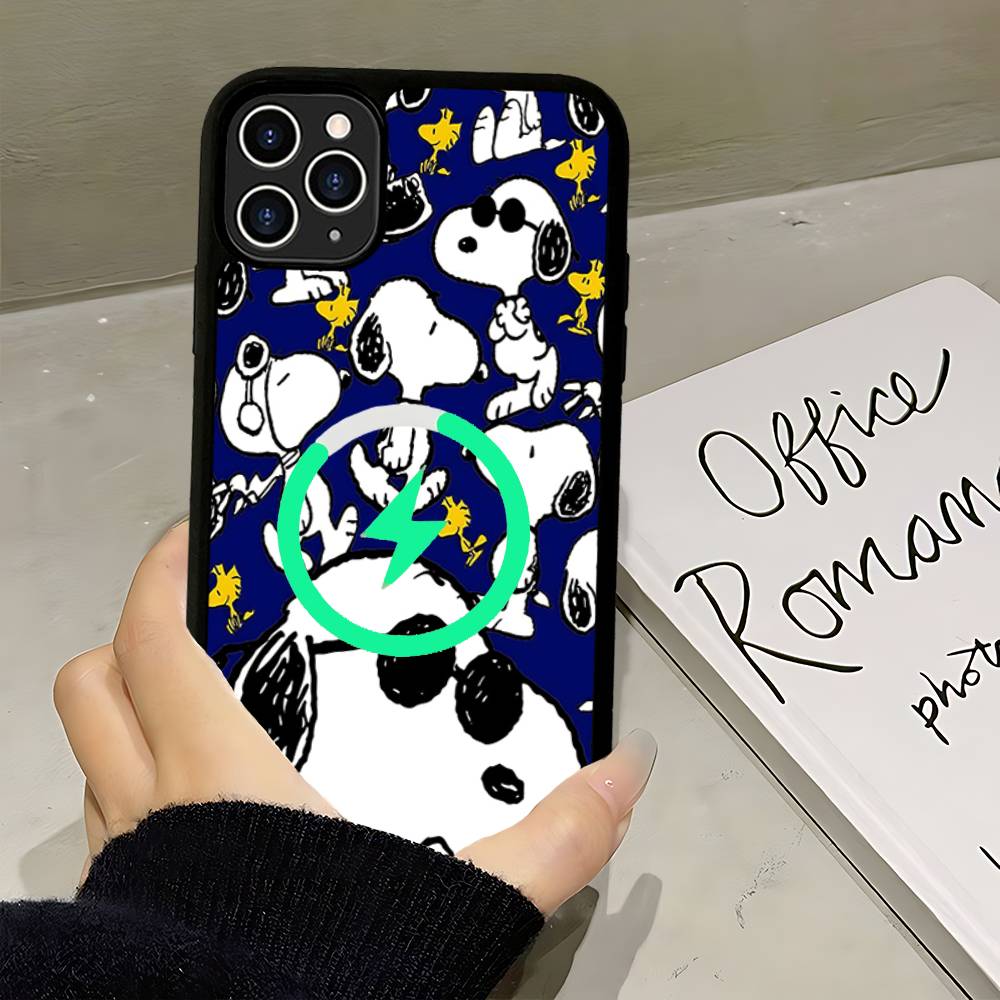 Cute Cartoon S-Snoopys For Magsafe Magnetic Phone Case Wireless PC+TPU For IPhone 11 12 13 14 15 16 17 Pro Max Plus
