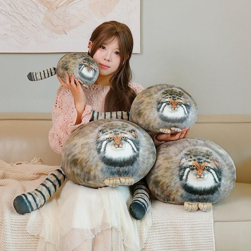 Oreiller Peluche Chat Câlin Simulation Réaliste Oreiller Chat Mignon Jouet Peluche Manul Décoration de Chambre