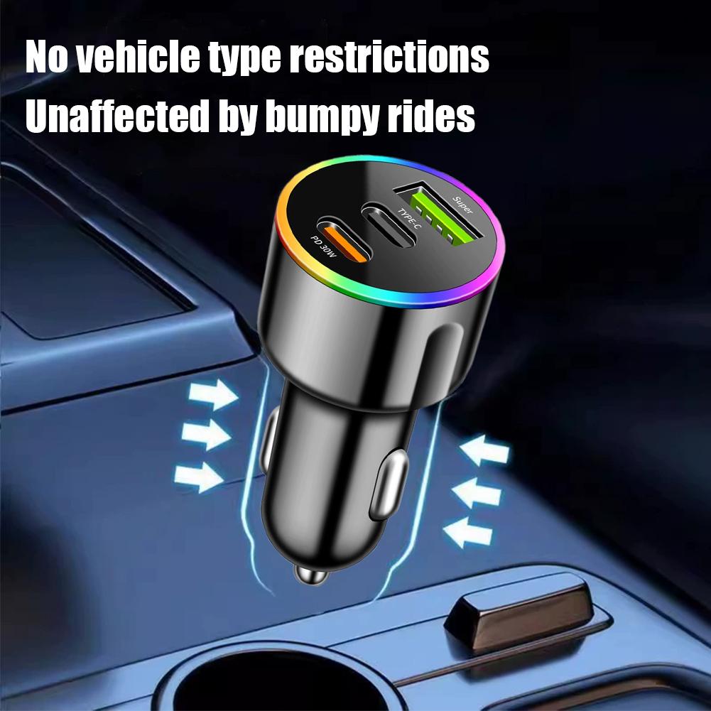 60W Fast Car Charger PD30W QC3.0 Dual Port USB C Car Charger 7 Colors RGB Ambient Light Fast Charging Adapter For Mobile Phone