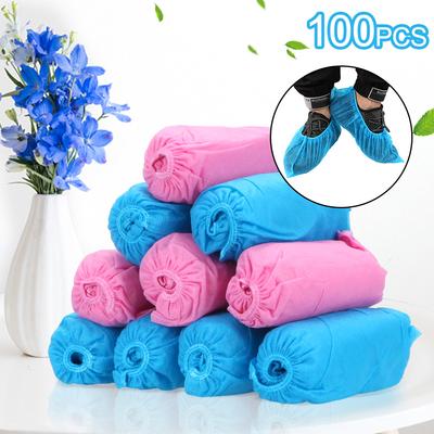 100 ST Halkfria Skoskydd Engångsskoskydd Non-Woven Tyg Överskor Elastiskt Band Andningsbara Dammtäta