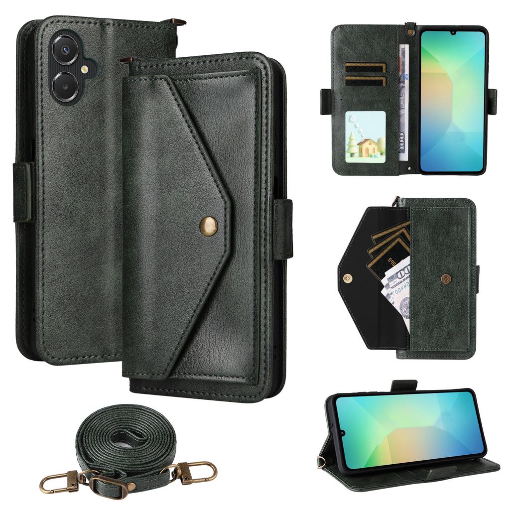 For Samsung Galaxy A06 5G/4G Leather Case Magnetic Closure Wallet Stand Phone Cover with Crossbody Strap