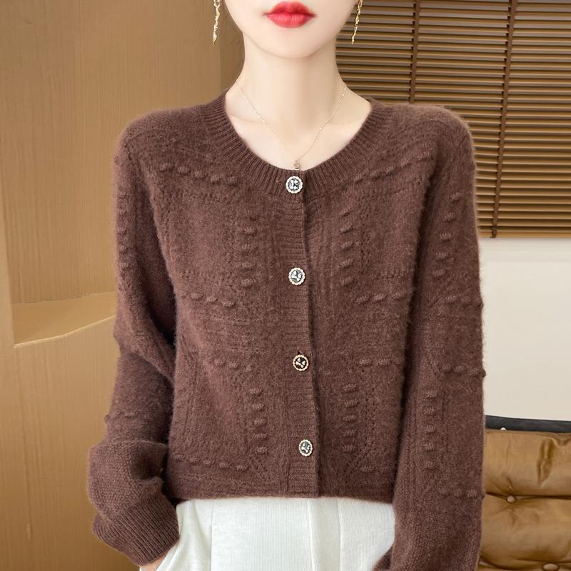 QingHe Cashmere Women's 30% Cashmere Cardigan - Soft & Warm Wool Blend Sweater