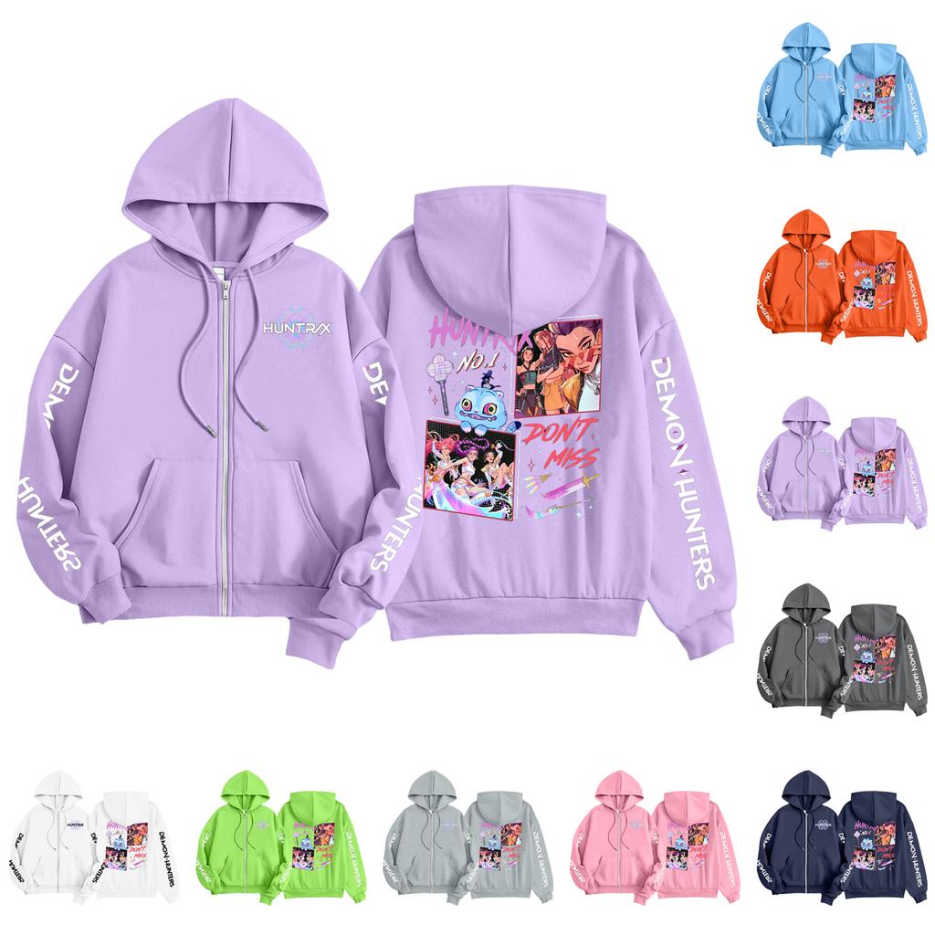 Kids Fashion Women's Lightweight Long Sleeve Zipper Hoodie Printed Hoodie With Pockets