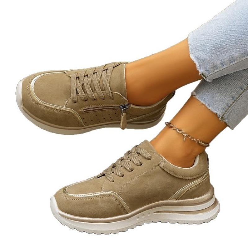 Yama Large Size Single Shoes Women's Spring and Autumn New Round Head Lace-up Color Matching Sports and Leisure Single Shoes