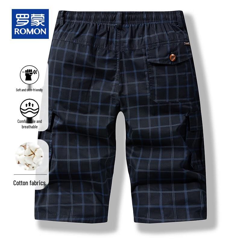ROMON Pánské letní kostkované bavlněné zkrácené ležérní kalhoty