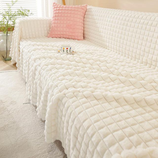 Superweicher Sofabezug aus kariertem Kaninchenfellimitat, Handtuch für 1/2/3/4/5-Sitzer, Plüsch-Sofaüberwurf, Decke, Couch-Schonbezug für Kinder und Hunde