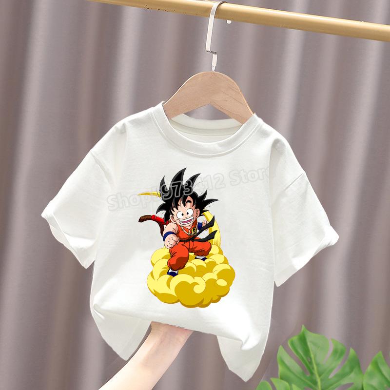 Dragon Ball Fiúk Fehér Pamut Póló Sun Goku Kisgyermek Rövid Ujjú Pólók Rajzfilm Nyári Ruhák Kawaii Felsők Születésnapi Ajándékok