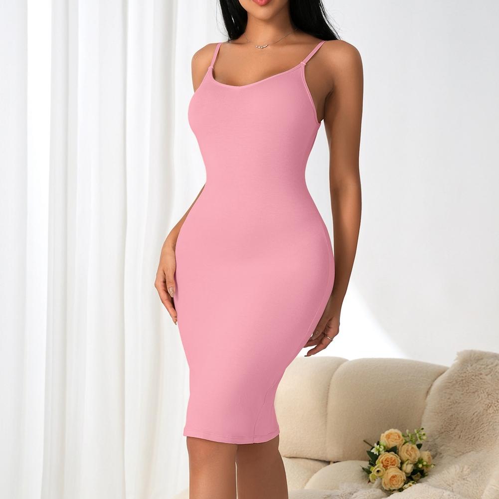 Women Solid Color Tight Sexy Hip Lift Suspender Dress Shaping Dress