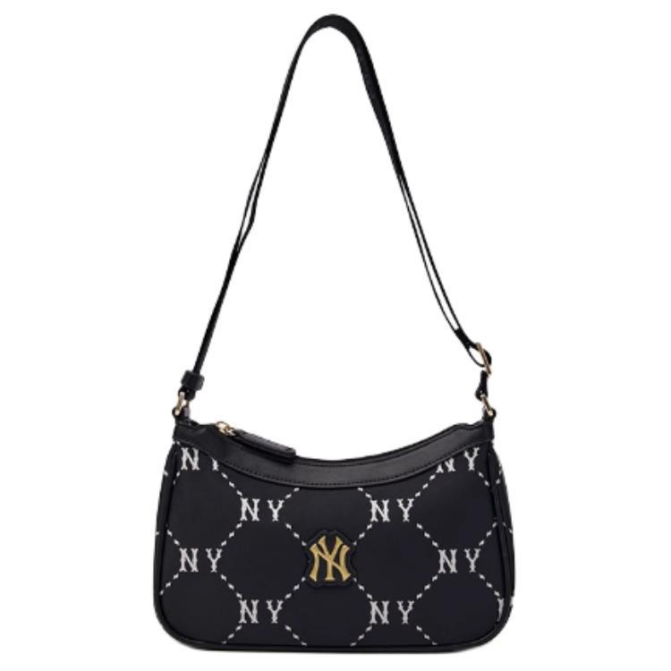 MLB Fashion Dark Pattern Embossed Vintage Diamond Floral Leather Crossbody Shoulder Bag Women bags Black 7ACRMD15N-50BKS Basic Set (Bag)