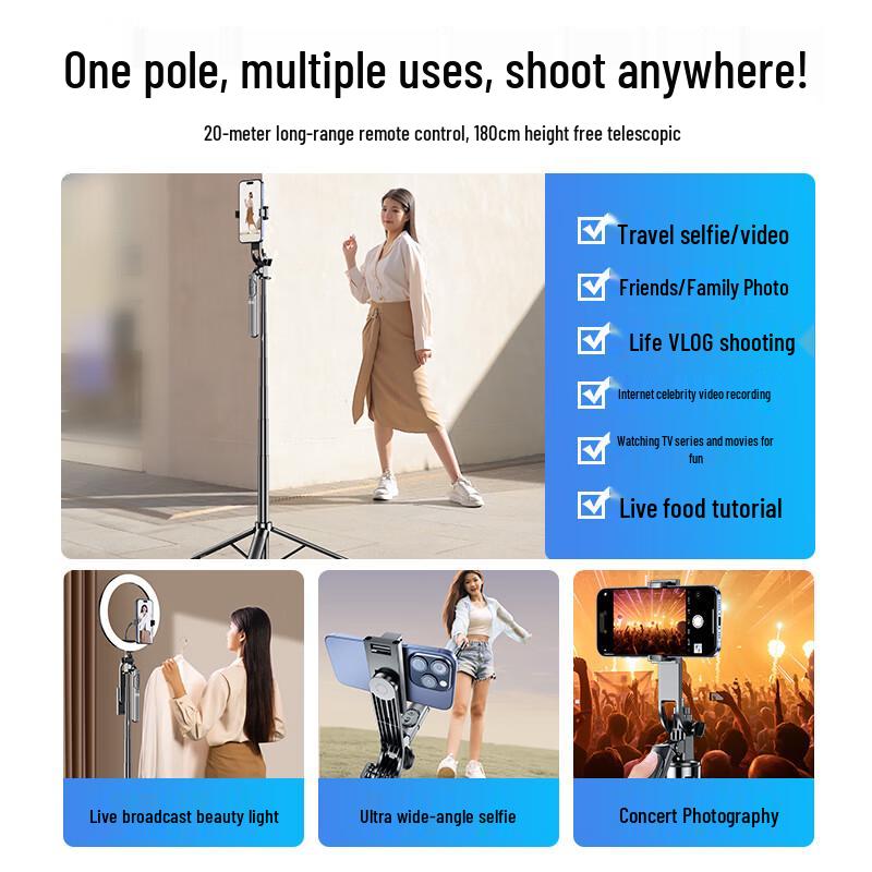 Extendable Selfie Stick Tripod with Bluetooth Remote