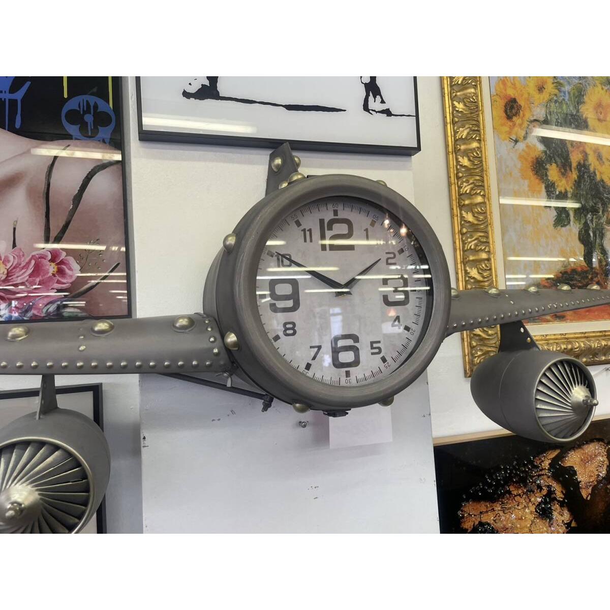 Used Clock Wall Clock Fighter Airplane Industrial Wall Clock Battery Operated Analog Object Tin Steel Retro Vintage