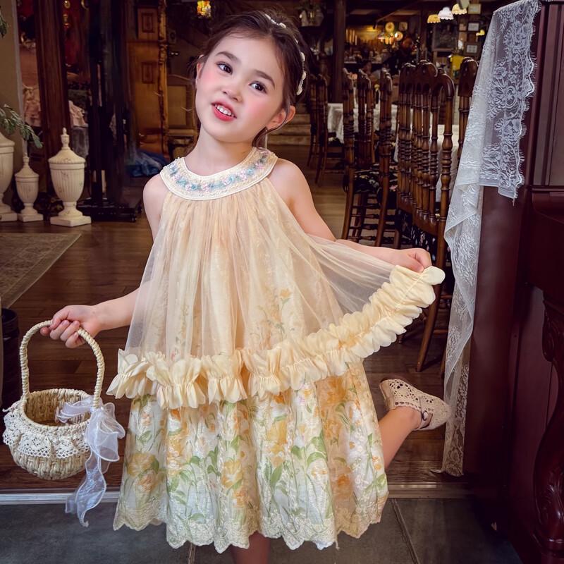 MIMIHELLO Girls French Style Floral Halter Dress 100