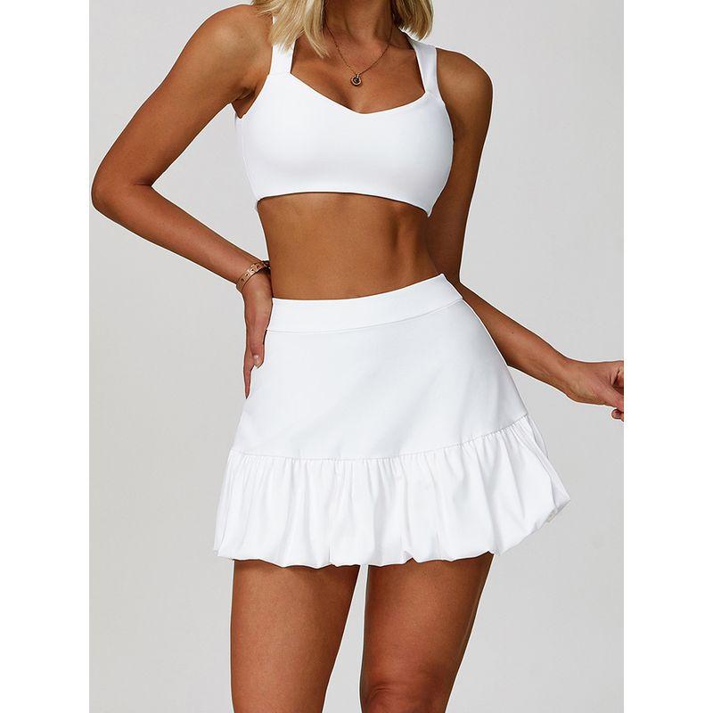 Women's Sports Skirt Fashion Tape Tennis Skirt High Waist Hip Lift Fake Two-Piece Yoga Skirt Running Outerwear Fitness Culottes