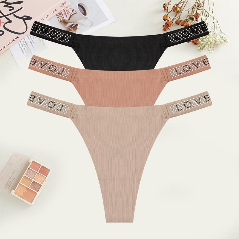 

FINETOO 3 шт. Бесшовное нижнее белье из ледяного шелка для женщин, Сексуальные стринги с буквенным принтом из страз, Женские трусики с низкой посадкой, Мягкое эластичное нижнее белье S&3pcs