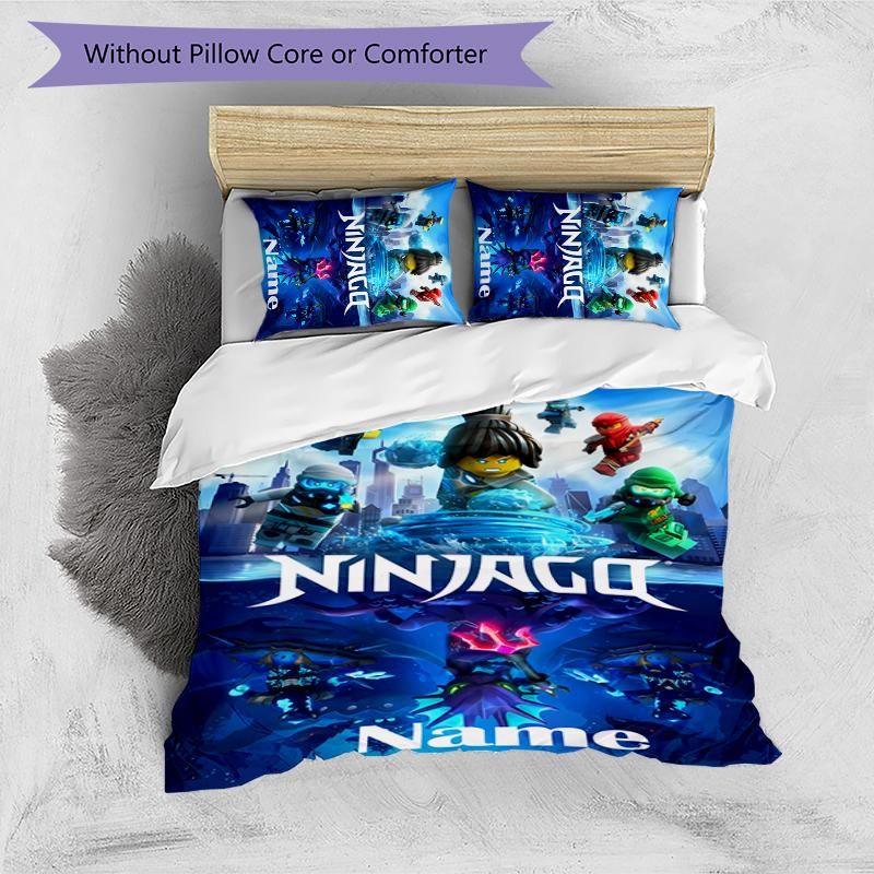 3pcs Custom Name Cartoon Lego Ninjago Bedding Set Duvet Cover Closure Includes 1 Duvet Cover & 2 Pillowcases for All Seasons Bedroom Decor