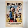 Buffalo Bill’s Wild West & Rough Riders Vintage Metal Tin Sign, Native American Traditional Attire Horseback Scene, Early 20th-C