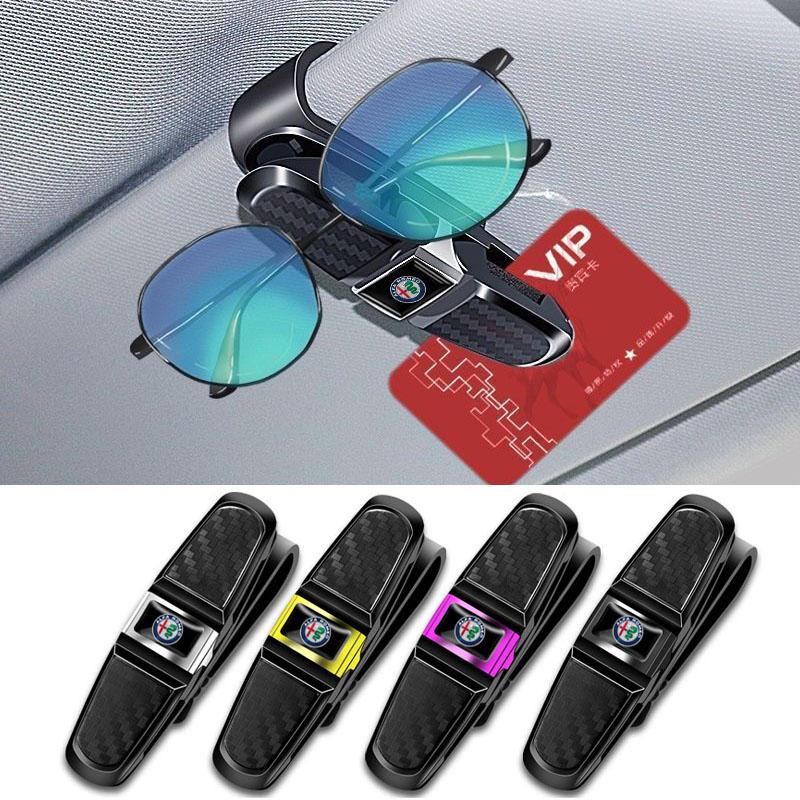 Car Glasses Clip Sun Visor Eyeglasses Sunglasses Holder Auto Interior Accessories For Alfa Romeo 4C 159 166 Giulia Giulietta 156