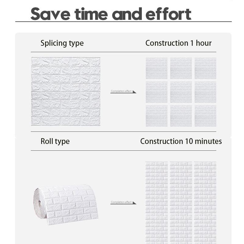 3D Self-Adhesive Wallpaper 70cmx2m Continuous Waterproof Imitation Brick Wall Stickers Wallcovering Living Room Home Decoration