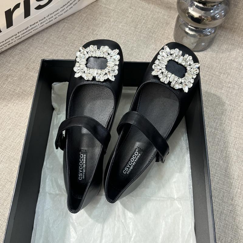 

French light luxury black low heel Mary Jane versatile Hepburn style single heel height 2CM 39 матовый черный