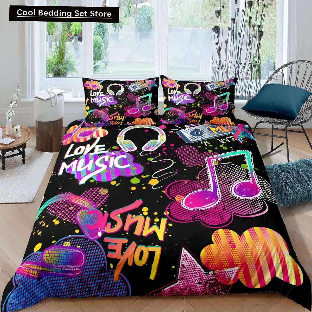 

Пододеяльник с принтом наушников, музыкальный геометрический узор, пододеяльник для мальчиков и подростков, двуспальный, двуспальный, из полиэстера, стеганый чехол EU single(135x200cm)