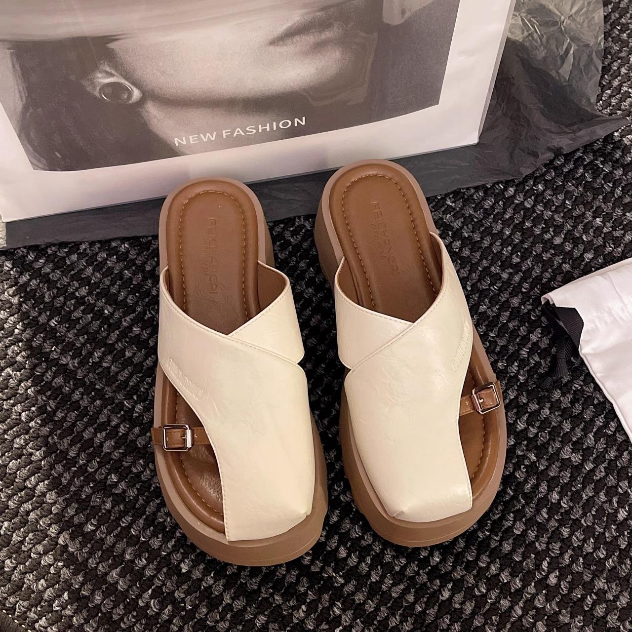 

Retro fashion bag head half slippers women s outer wear 2025 spring new muffin platform comfortable versatile lazy beach shoes 35 бежевый