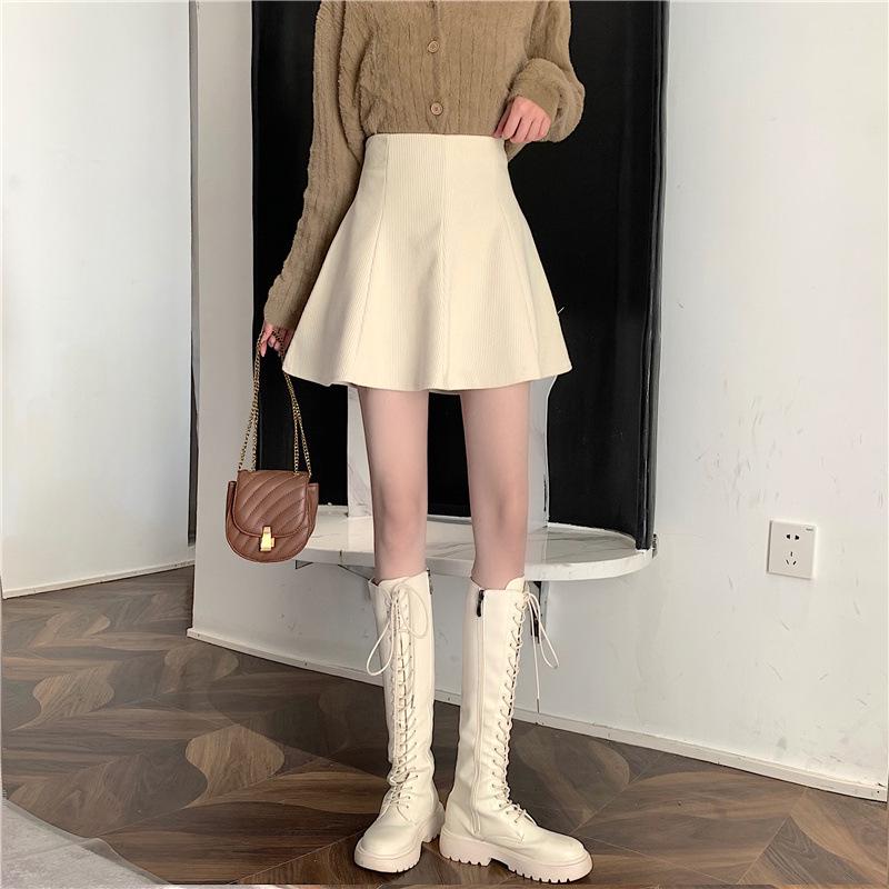 Korean Style High-Waisted Corduroy A-line Skirt - 2025 Slimming Autumn/Winter Petite Umbrella Skirt with Anti-exposure Design