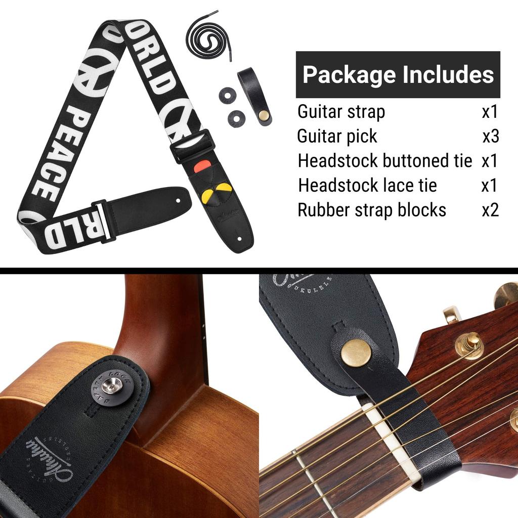 World Peace Guitar Strap Adjustable for Bass Guitars with 3 Pick Holders Black [Amumu] Acoustic, Electric, -