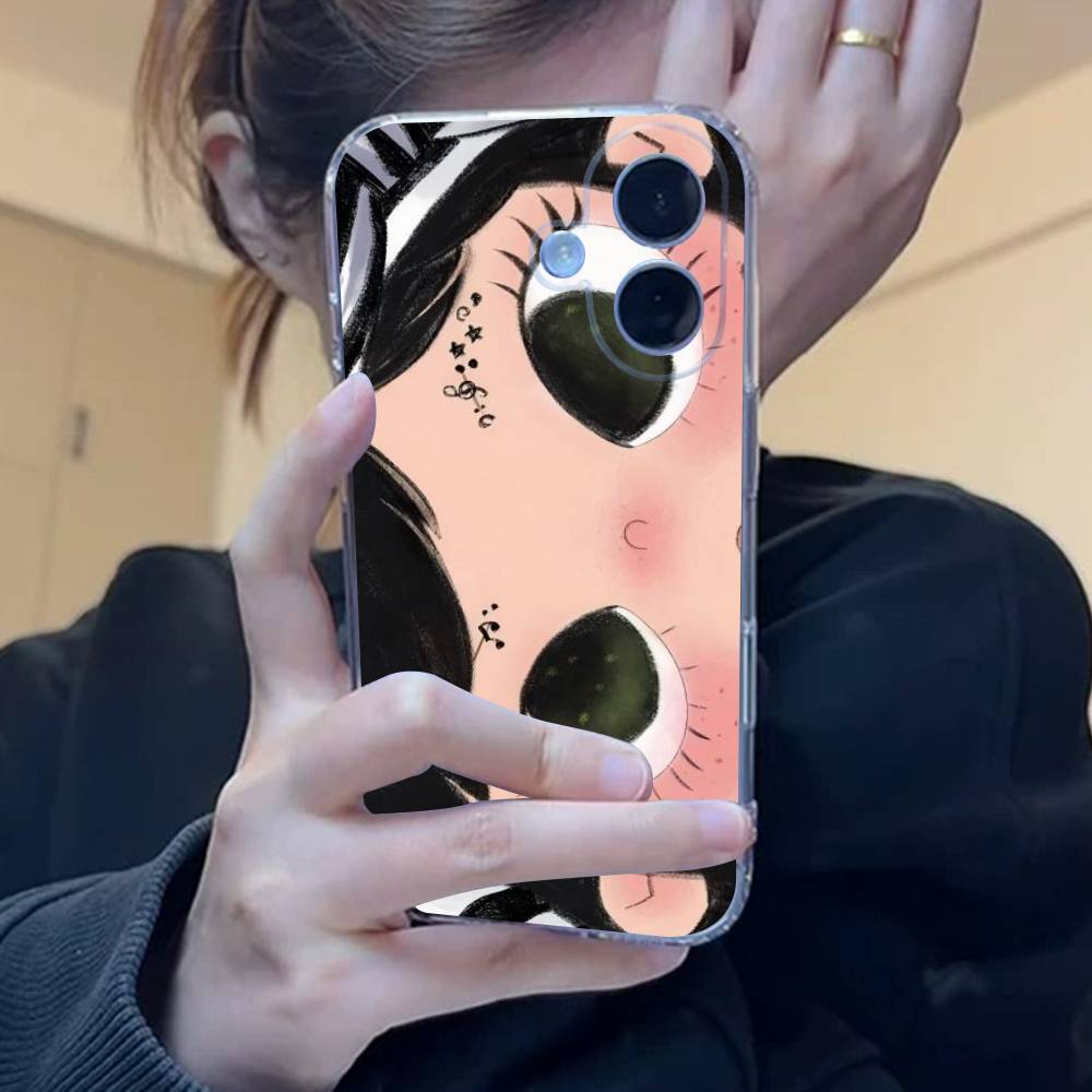 Kawaii Cute Black Big Eyes Cool Clear Silicone Soft Phone Case For iPhone 11 12 13 14 15 16 Mini 17 Pro Max TPU Phone Case