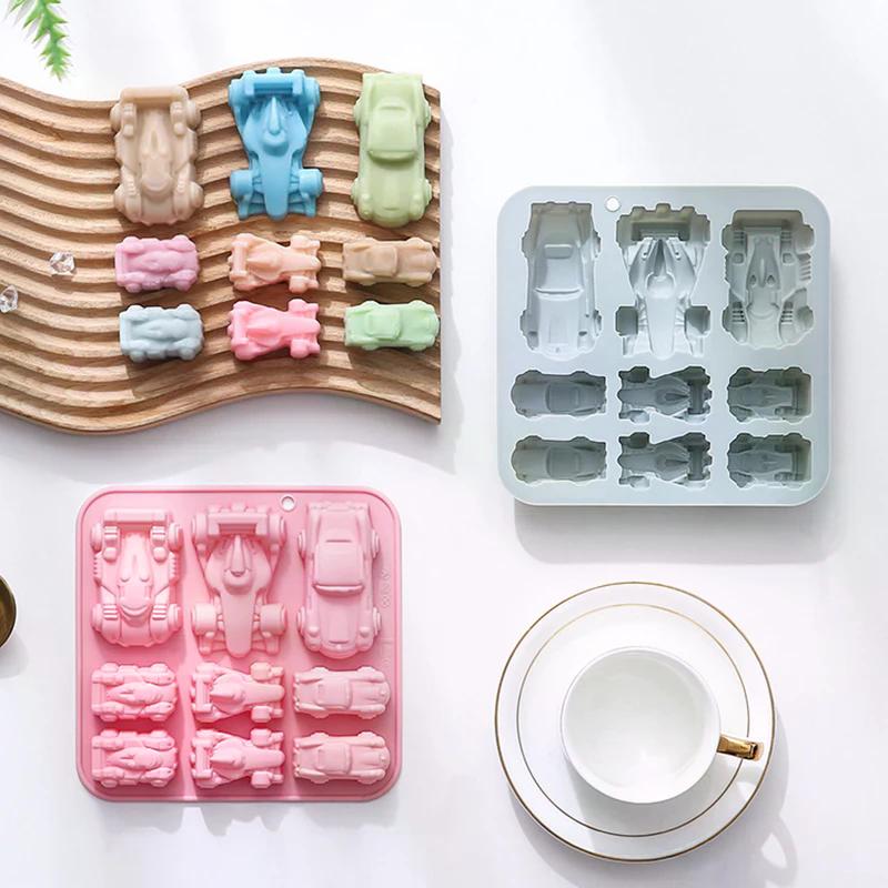 3D Racing Car Silicone Mold - 9-Cavity Jello, Chocolate, DIY Baking Tools For Kids - Ideal For Chocolate Cakes Decor, Desserts
