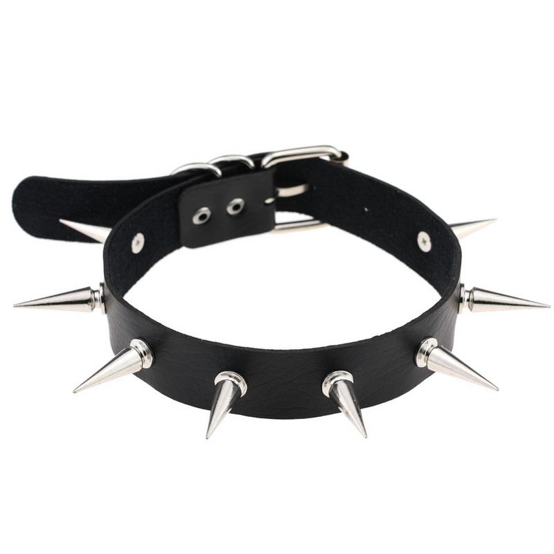 PU kožený gotický náhrdelník obojok Sexy špica okrúhly prsteň Kľúčna kosť Punk Rock Retiazka Choker Opasok Nastaviteľný golier Choker Cosplayer Halloween doplnok