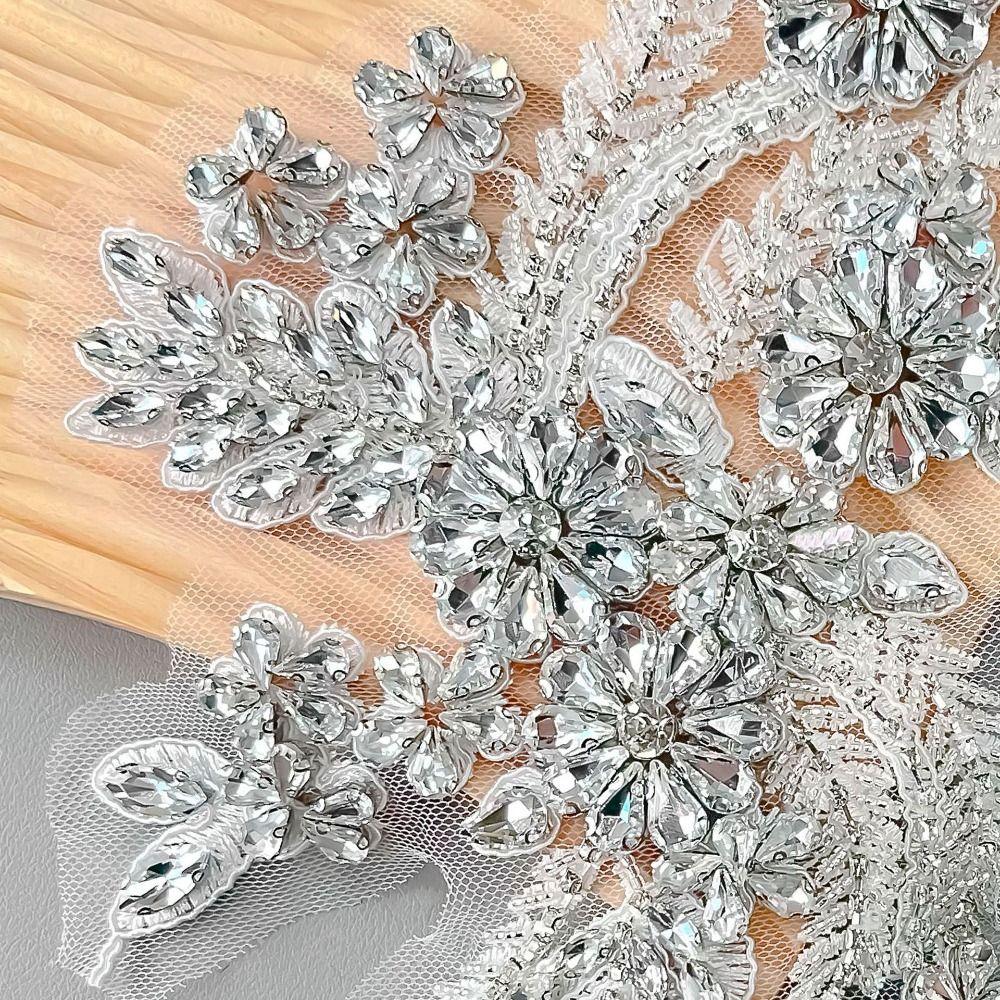 Lace Fabric Rhinestones Embroidery Applique Handmade Cloth Applique Exquisite Cloth Patch  Sewing