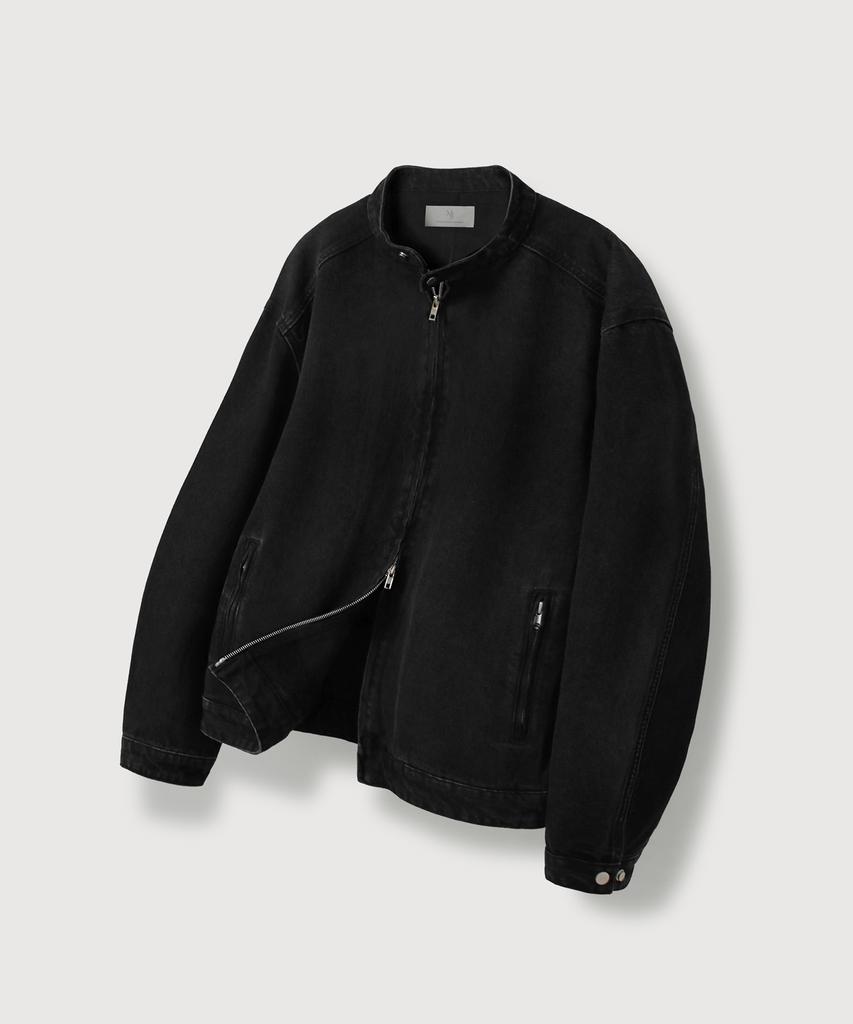 Mood Inside Line Washed Biker Denim Jacket Black