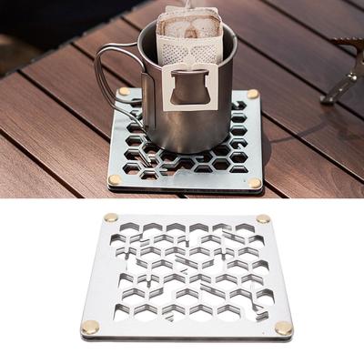 Stainless Steel Cup Mat Multiple Holes Double Layer Metal Heat Insulation Mat for Cold and Hot Drinks Outdoor Camping